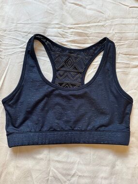 ZYIA Black Racerback Sports Bra with Lace-Style Back Panel